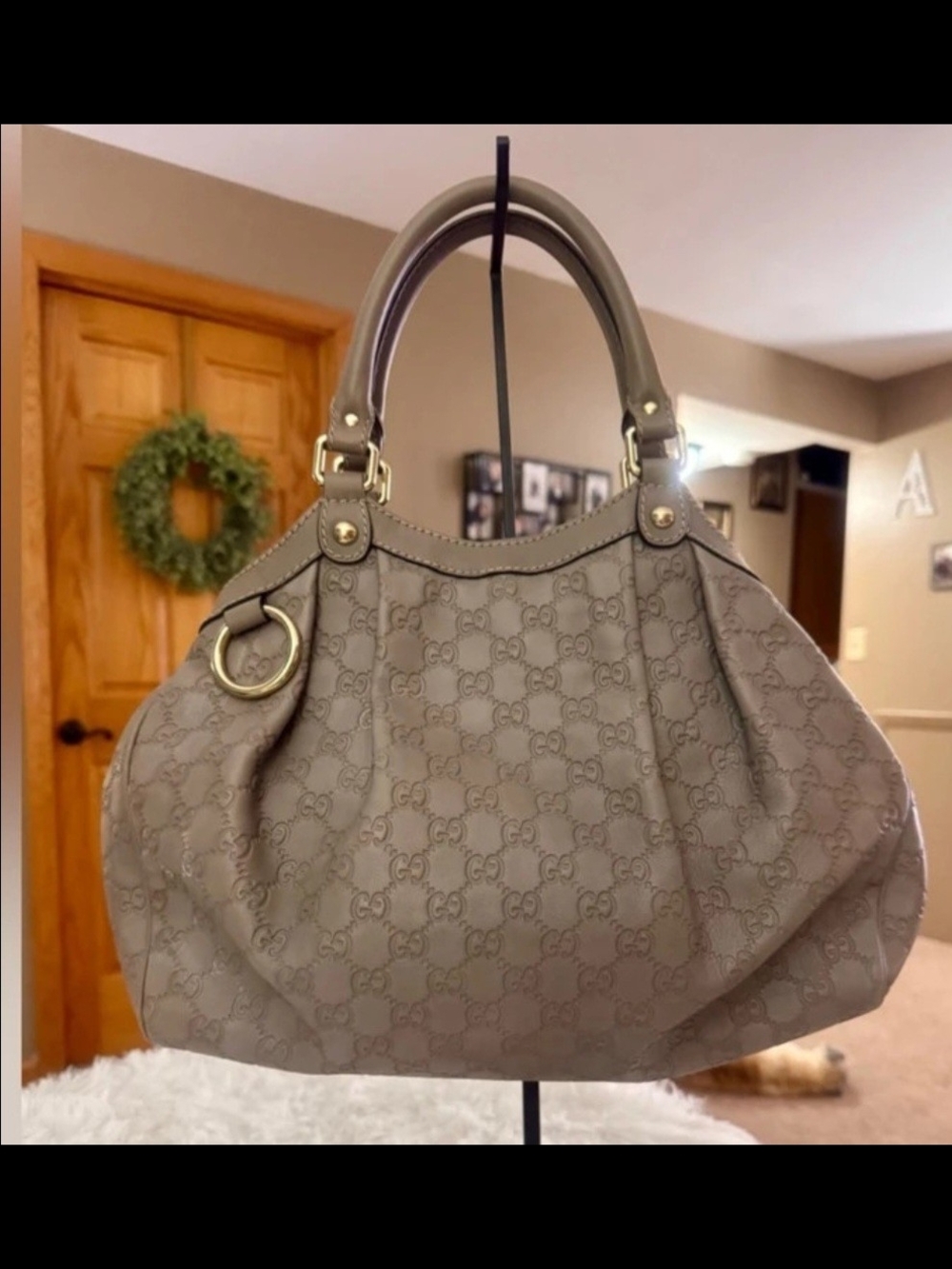 Gucci Taupe GG Monogram Canvas Tote Bag & Wallet